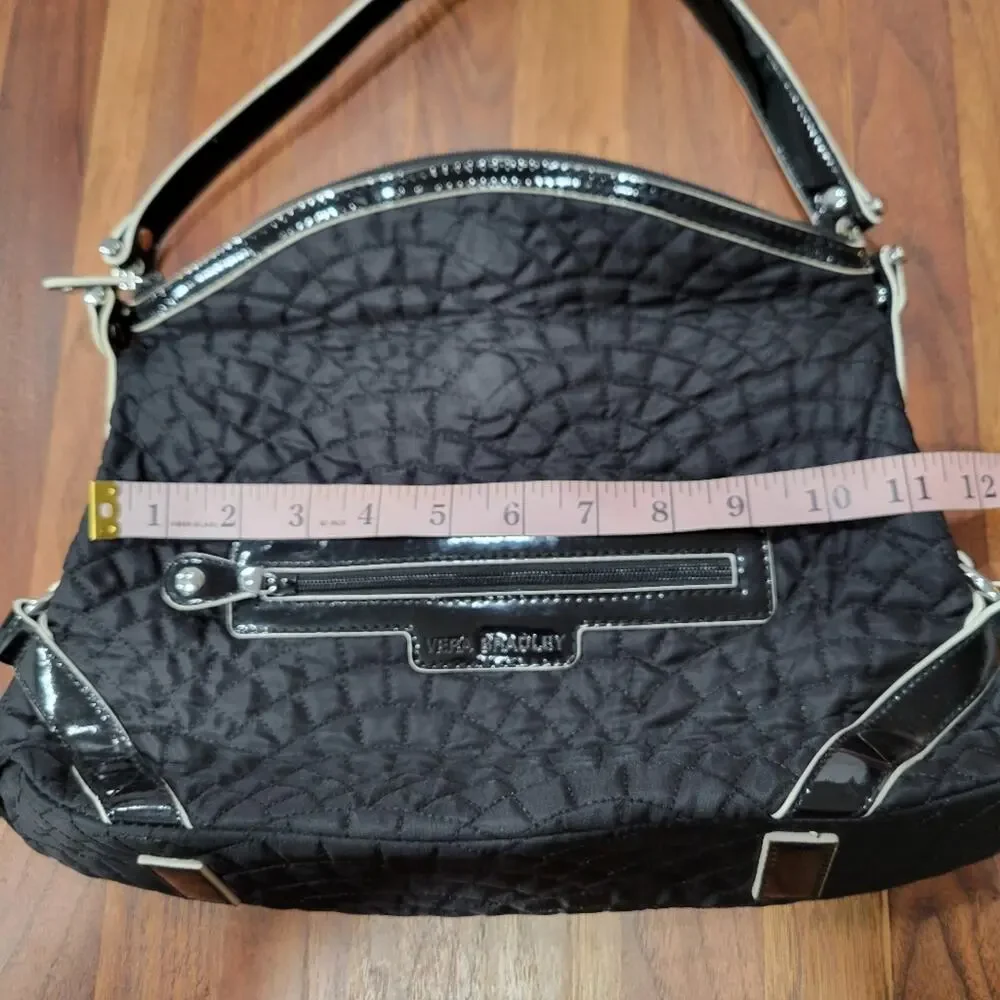 Vera Bradley Quilted Hand/Shoulder Bag Patent & Silver Pockets Fold Over Black